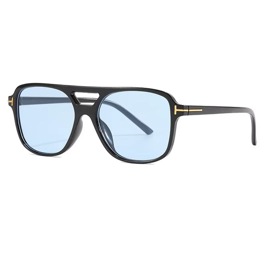 Women Oversized Pilot Sunglasses - Blue Lens Double Bridge UV400-Free Shipping