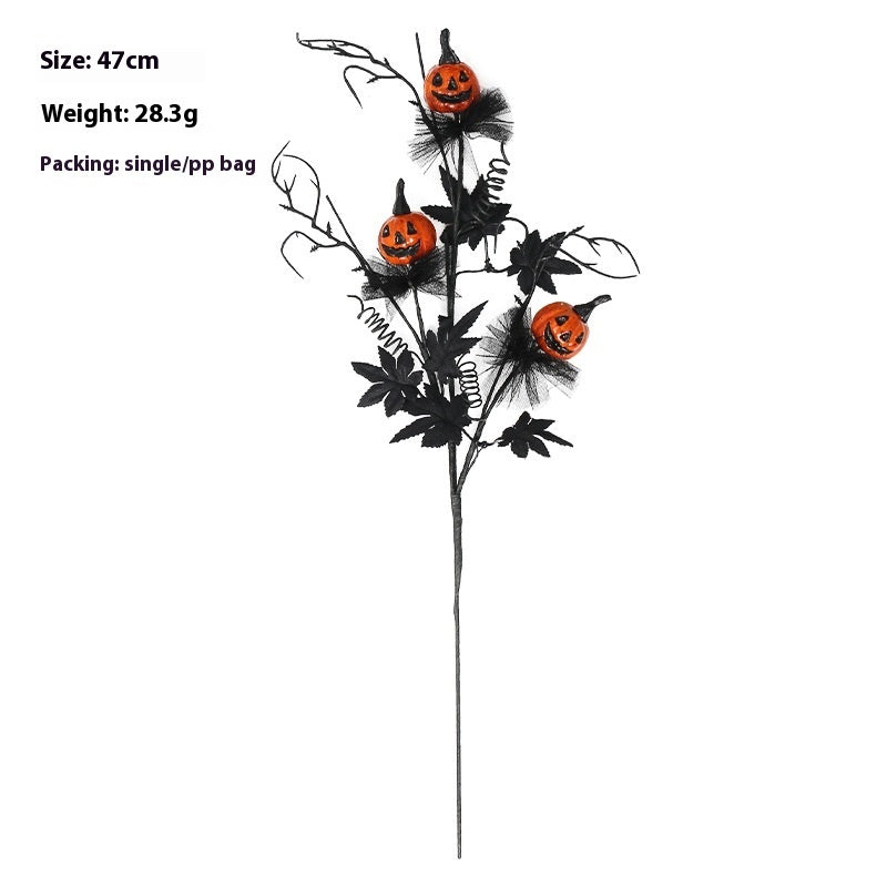 Halloween Pumpkin Twig Bouquet Black Plastic Spooky Indoor Party Decoration