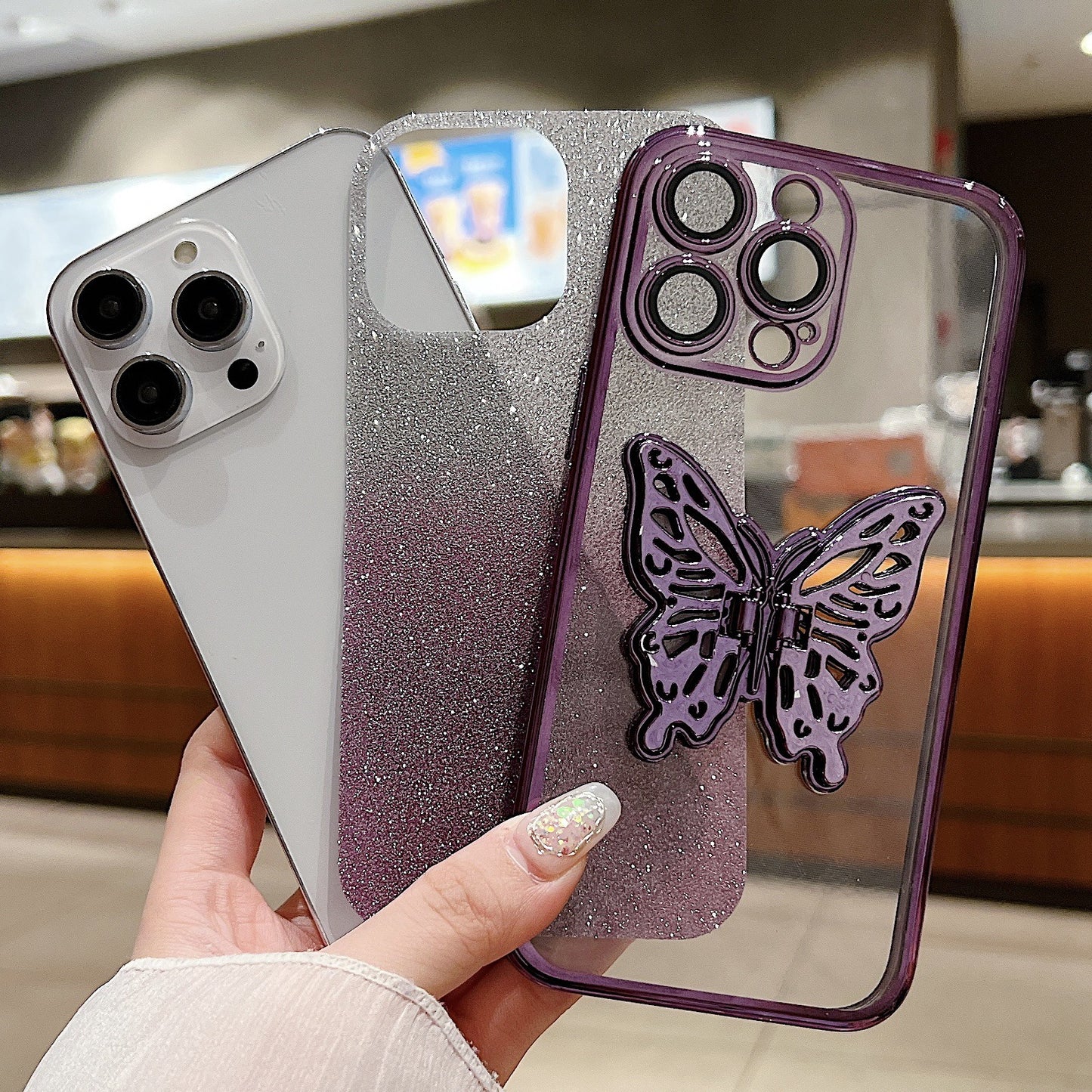 Hollow Butterfly Phone Case Gradient Transparent Cover