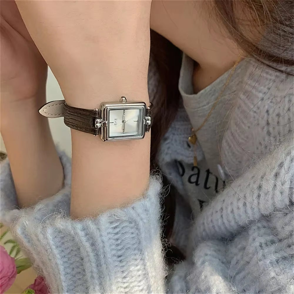 Temperament Square Watch Women'S Genuine Leather High End Watches Light Luxury Korean Ins Niche Design Quartz Women'S Watch