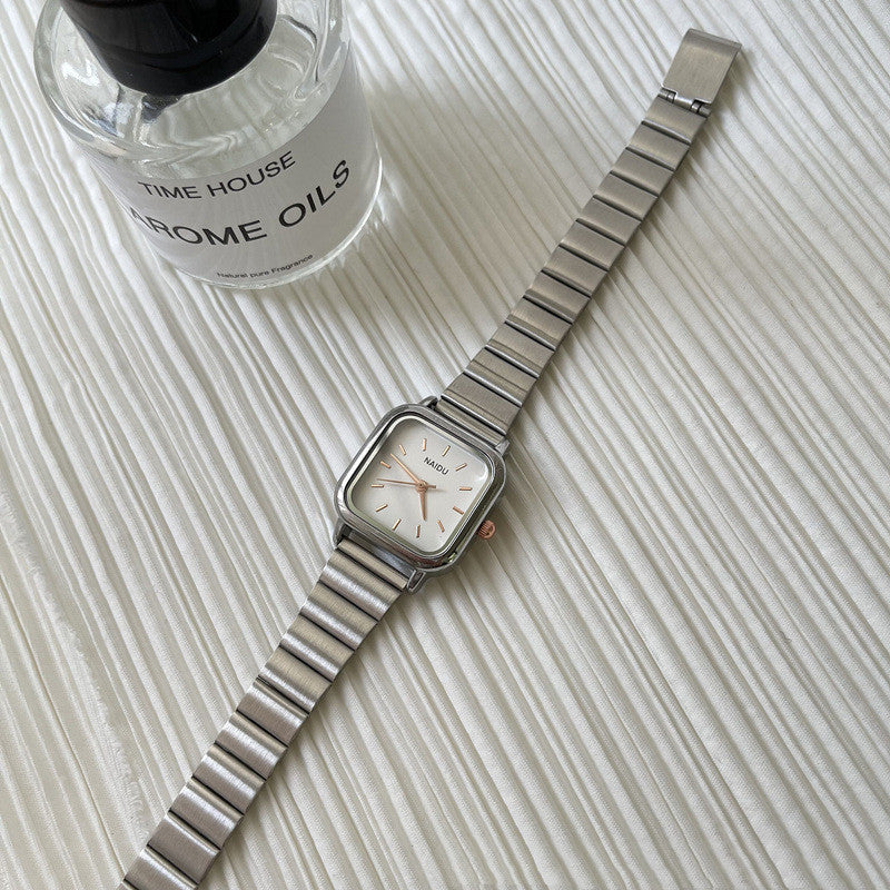 Womens Silver Bamboo Strap Quartz Watch Casual Style