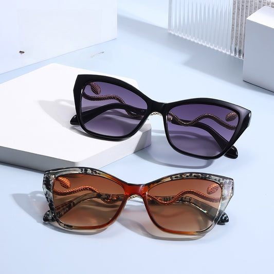 Retro Snake Temple Cat Eye Sunglasses for Women - Metal Frame UV400 PC Lens