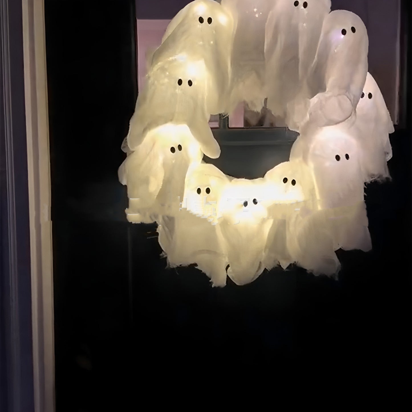 Halloween Ghost Wreath Decoration with 12 LED Lights Spooky Party Door Decor