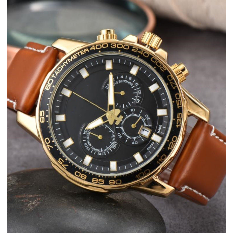 Men’s Day-Date Leather Strap Quartz Watch – Multiple Colors Styles