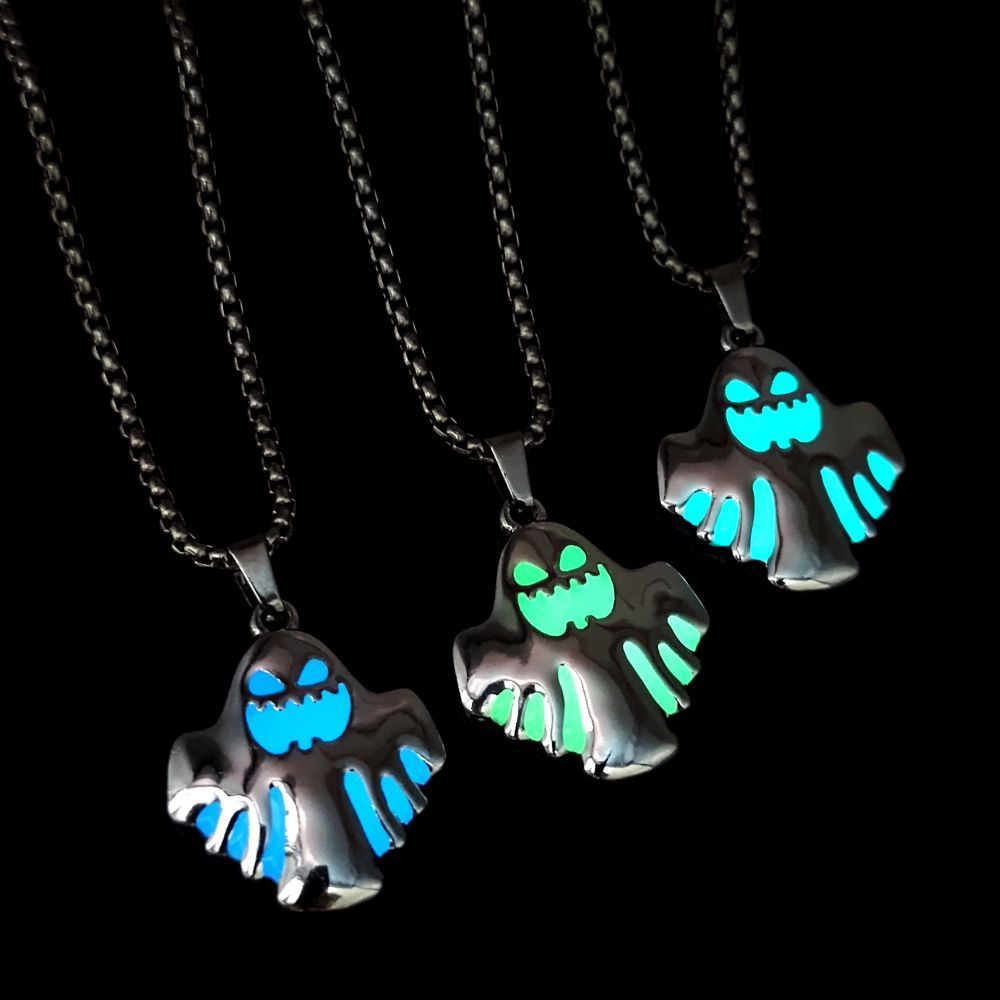Halloween Luminous Ghost Pendant Necklace Glow in Dark Spooky Costume Jewelry