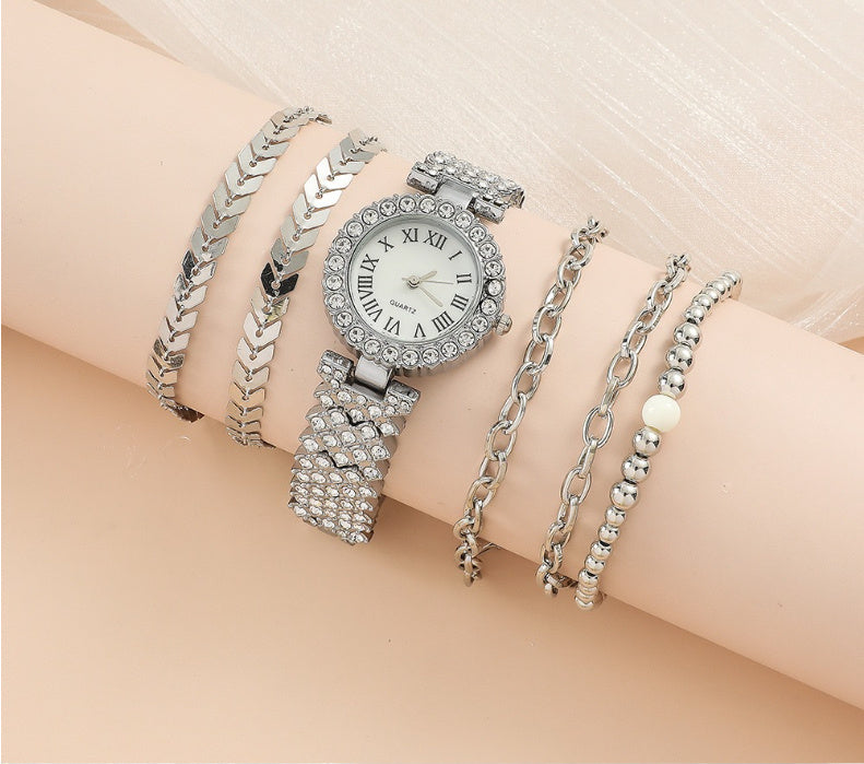 Diamond Womens Bracelet Watch Luxury Gift Six Piece Set