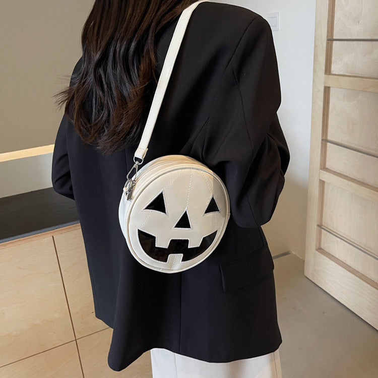 Halloween Pumpkin Round Bag Women Girls Cute Funny Small Shoulder Crossbody Purse