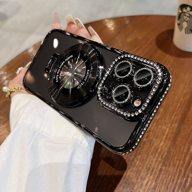 Light Luxury Magnetic Bracket Rhinestone Frame Phone Case