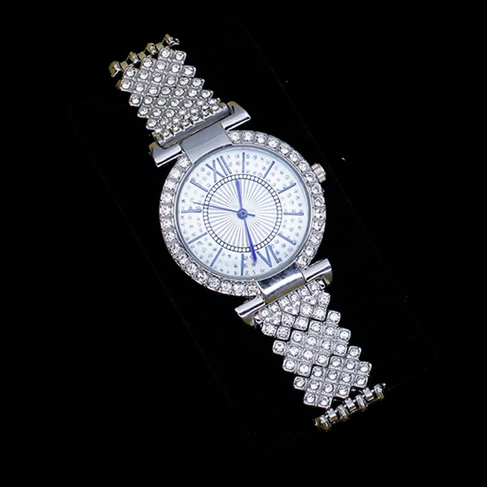 Diamond Embedded Roman Numerals Women’s Jewelry Watch Set – Elegant Gift Piece