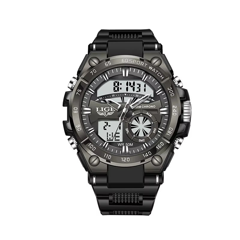 Men's Military Digital Dual Display Watch - 50M Waterproof Sport Wristwatch with LED Luminous Quartz Features