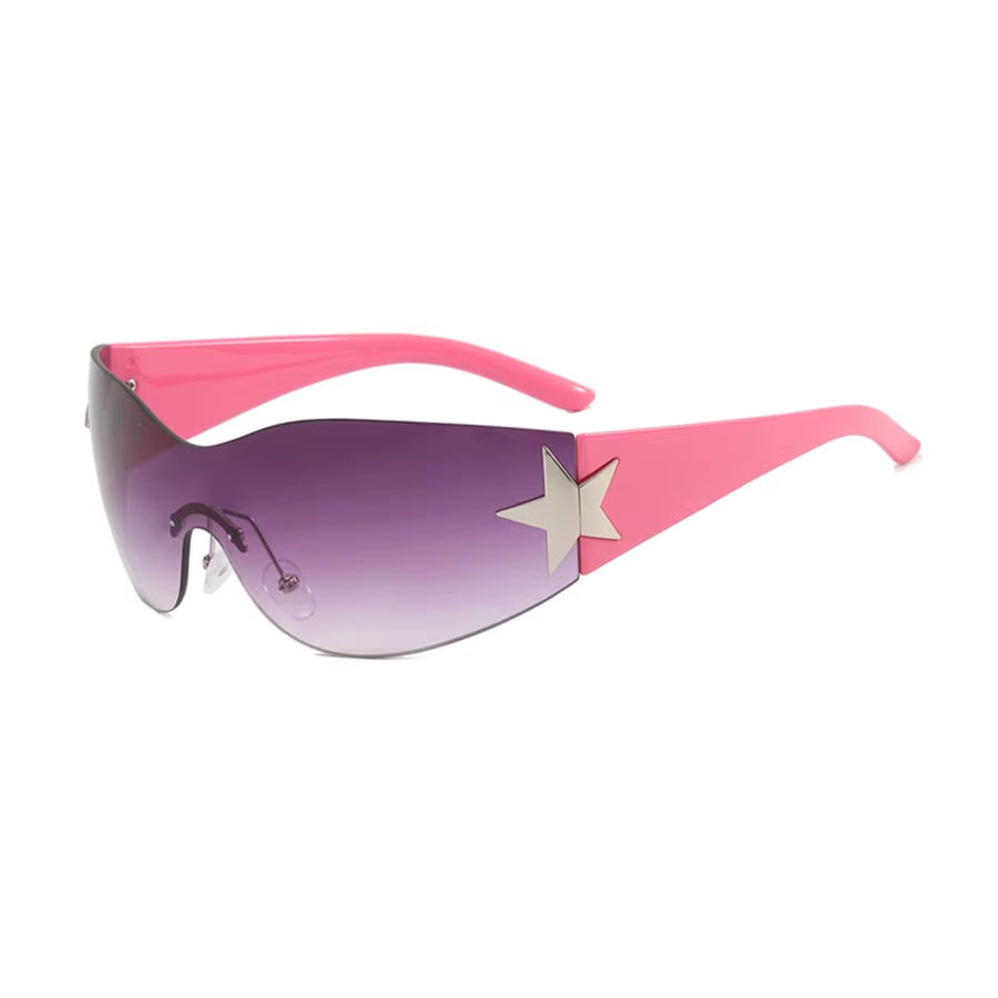 New Women'S Rimless Star Decoration Integrated Y2K Hot Girl Style Hip Hop Fashion Sunglasses Beach Party Glasses Men