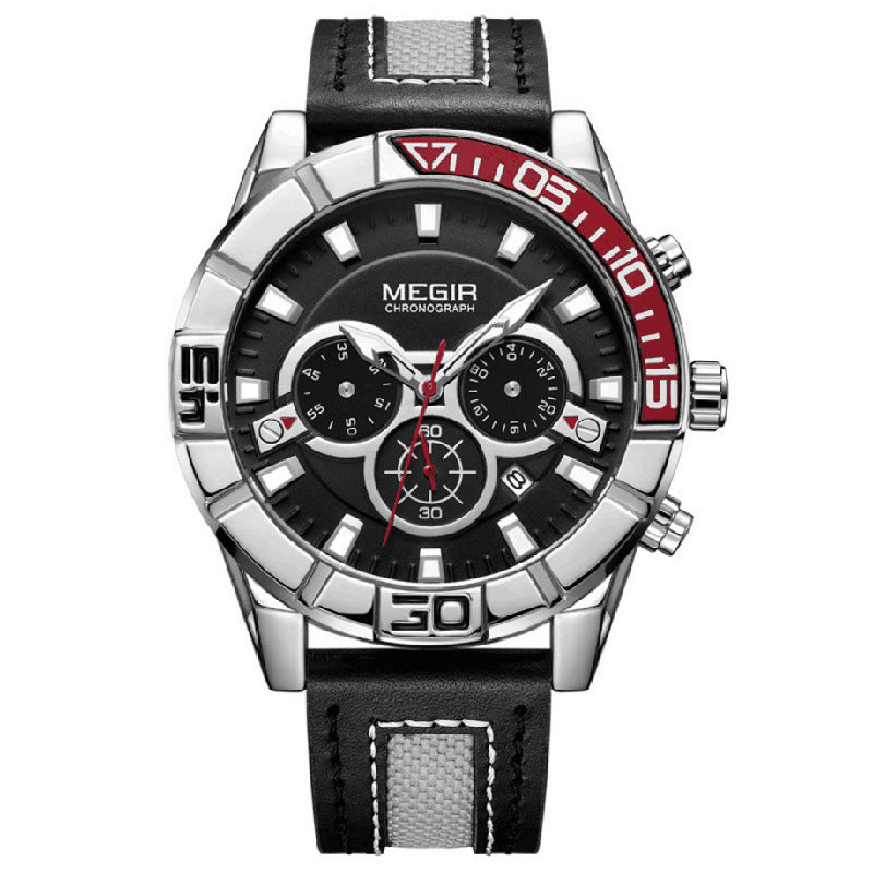 Luminous Calendar Dial Mens Quartz Watch Leather Strap