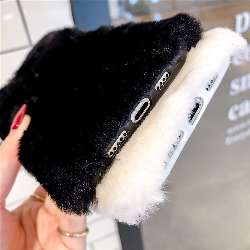 Plush Cat Phone Case Autumn Winter Warm Cover for iPhone 6–14 Pro Max