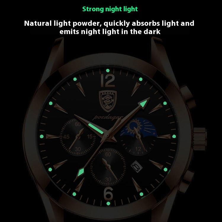 Waterproof Luminous Multifunction Quartz Watch for Men – Steel Belt Options