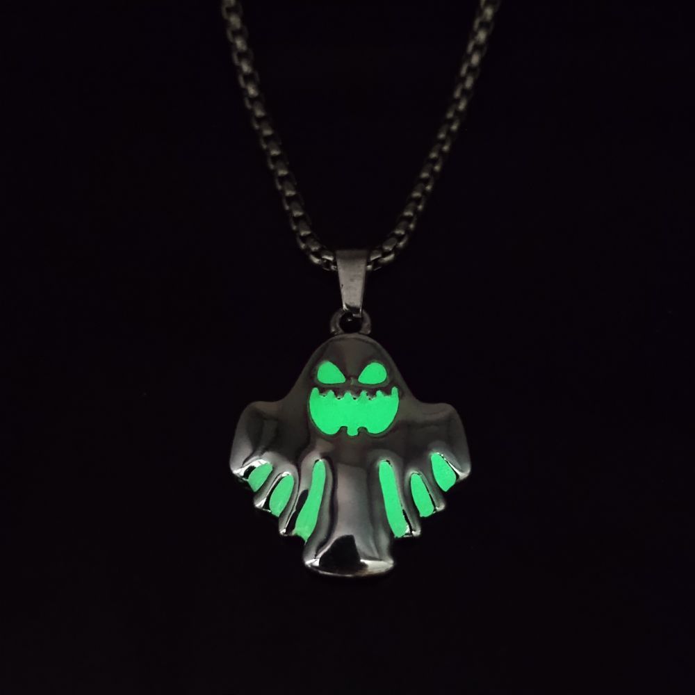 Halloween Luminous Ghost Pendant Necklace Glow in Dark Spooky Costume Jewelry