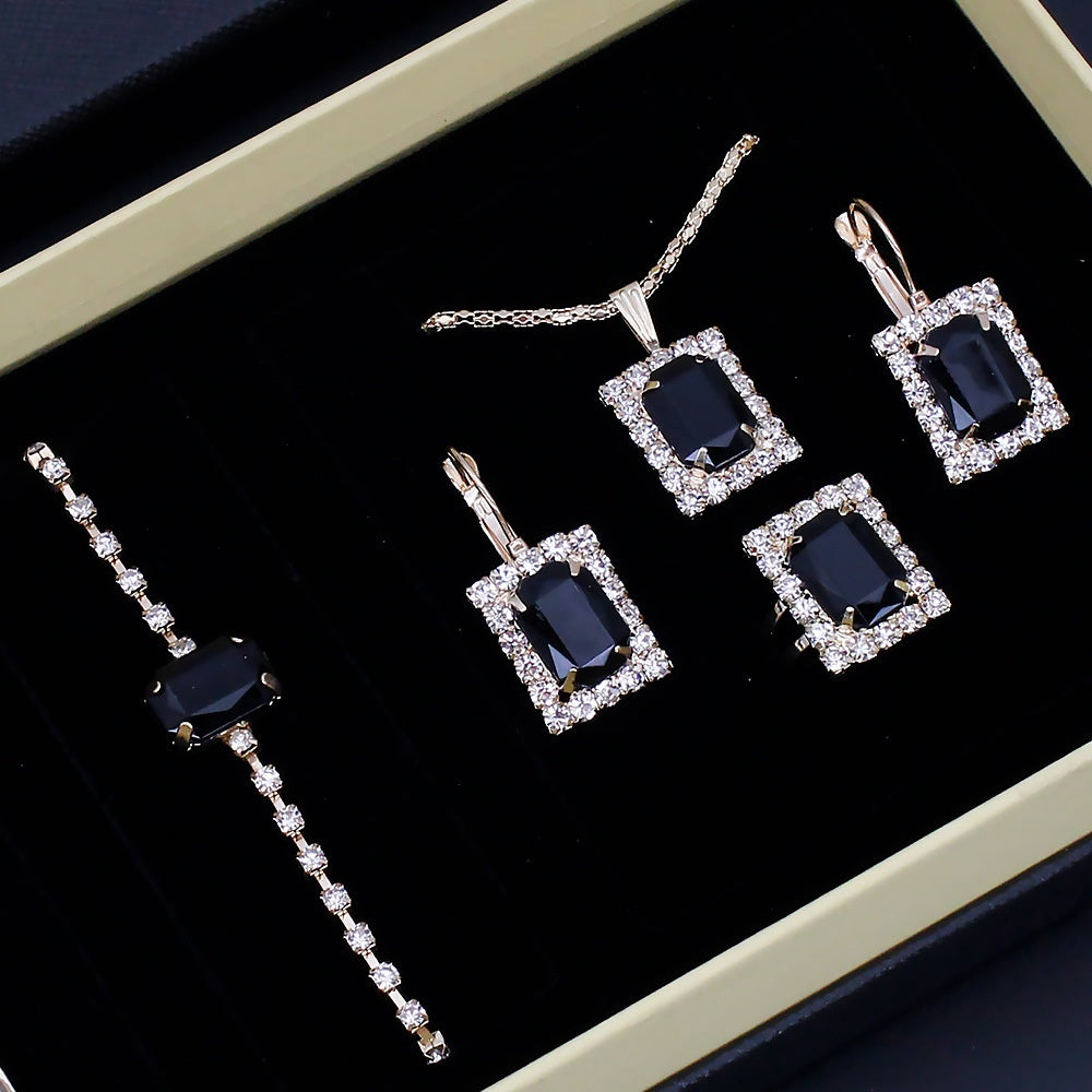 Diamond Embedded Roman Numerals Women’s Jewelry Watch Set – Elegant Gift Piece