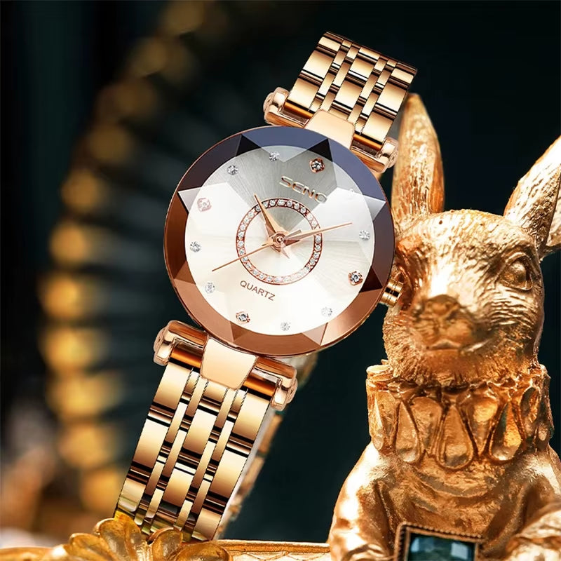 Luxury Rose Gold Crystal Ladies Quartz Wrist Watch – Free Shipping Includes Case