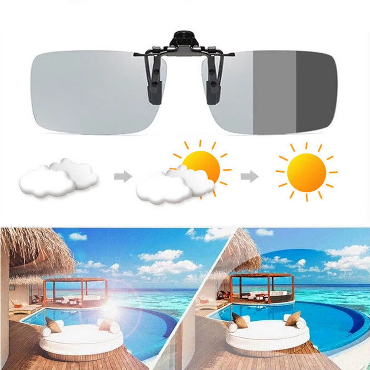 Photochromic Polarized Clip On Flip Sunglasses - Free Shipping Includes Case