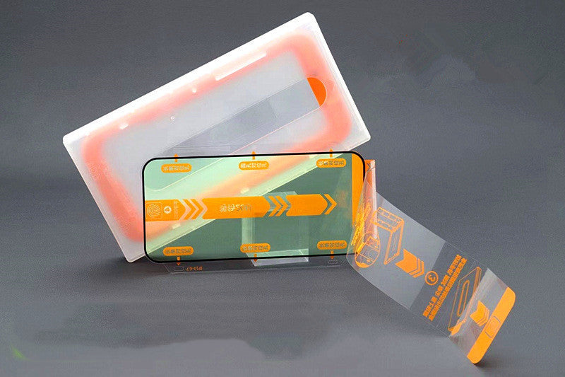 HD Tempered Glass Screen Protector with Dust Removal Cabinet for iPhone 12–14