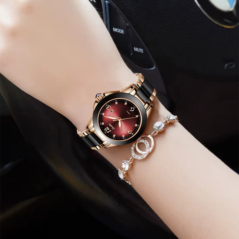 Ceramic Bracelet Watch for Women - Luxury Waterproof Analog Timepiece with Date Feature