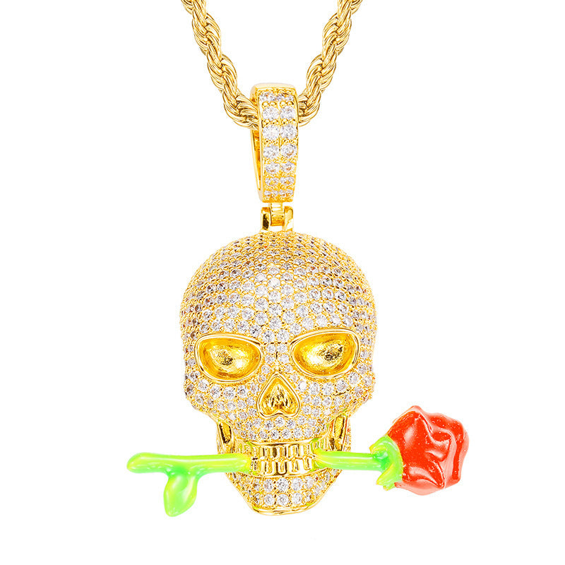 Luminous Rose Skull Pendant Necklace Epoxy Glow in Dark Gothic Fashion Jewelry