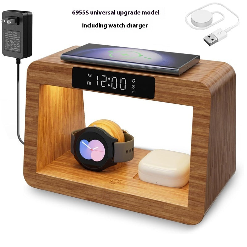 Bamboo Table Lamp Alarm Clock With Wireless Charger