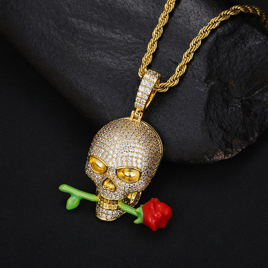Luminous Rose Skull Pendant Necklace Epoxy Glow in Dark Gothic Fashion Jewelry