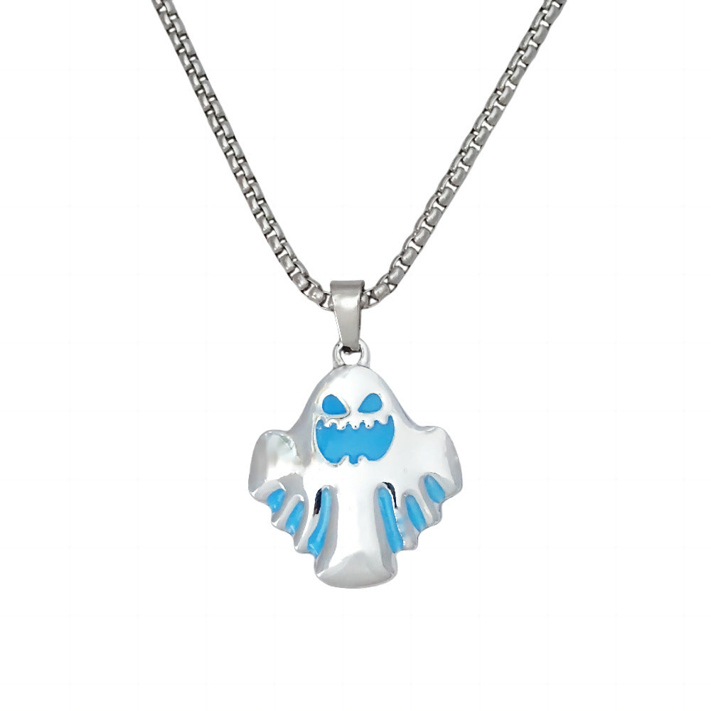 Halloween Luminous Ghost Pendant Necklace Glow in Dark Spooky Costume Jewelry