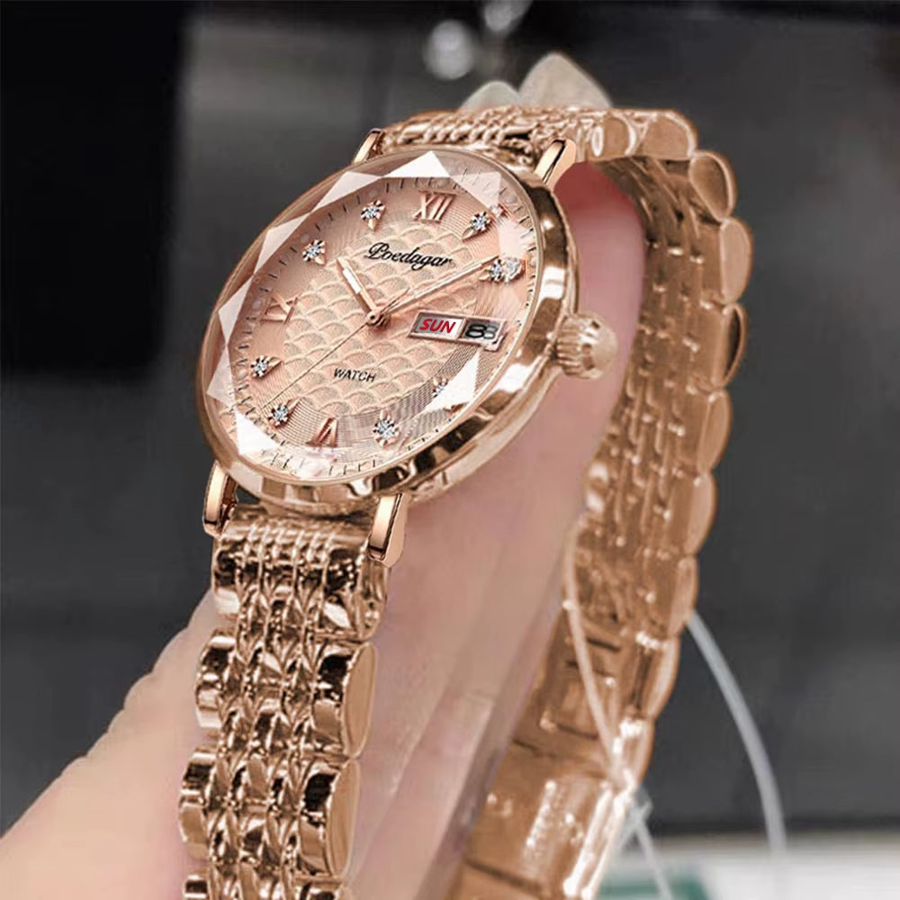 Watch Women New Fashion Luxury Stainless Steel Wristwatch Bracelet Simple Rose Gold Waterproof Luminous Ladies Watches