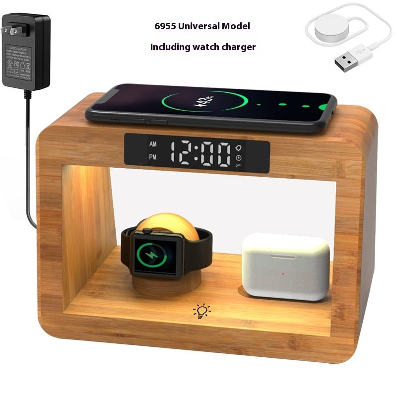Bamboo Table Lamp Alarm Clock With Wireless Charger