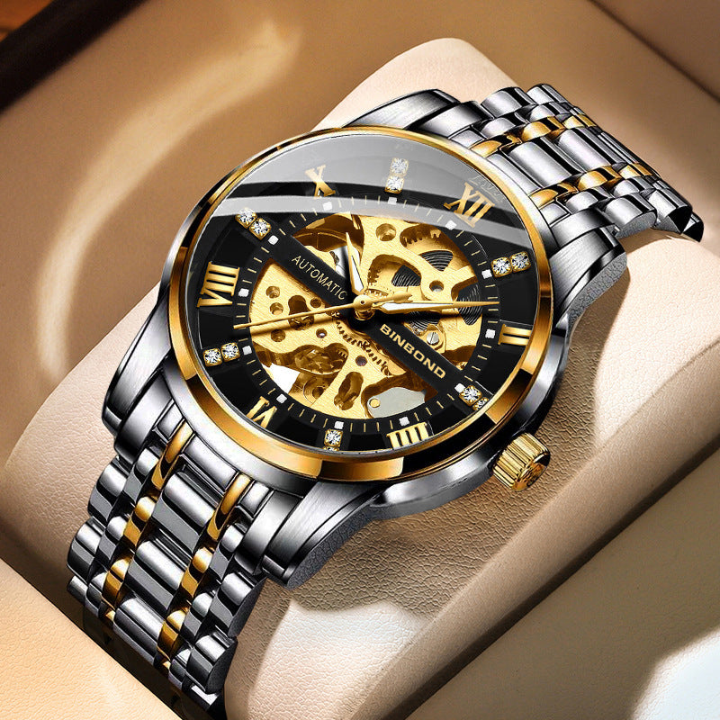 Elegant Automatic Mechanical Watch – Luminous Hands, Silver & Gold Case Styles