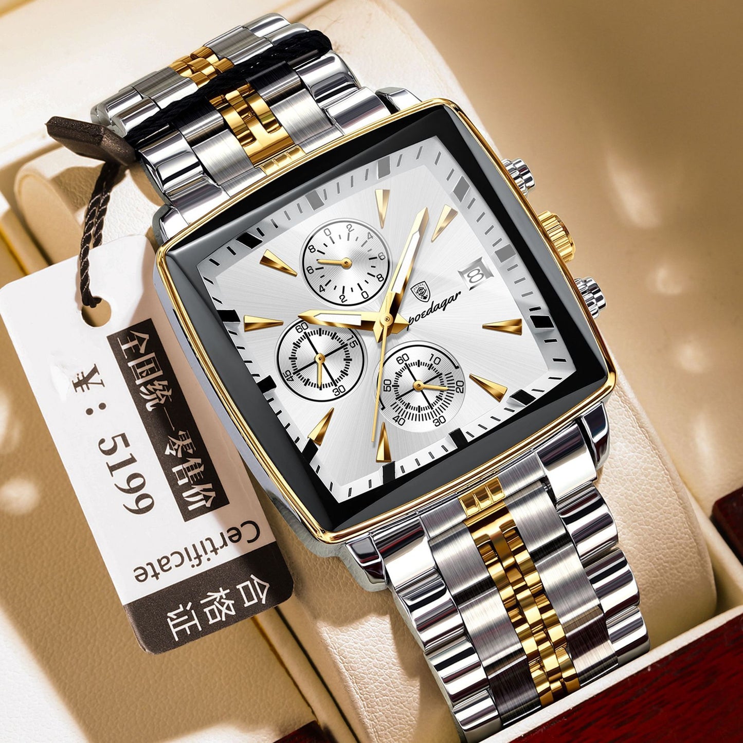 Square Men’s Business Watch Quartz Multifunction Gold / Silver Variants
