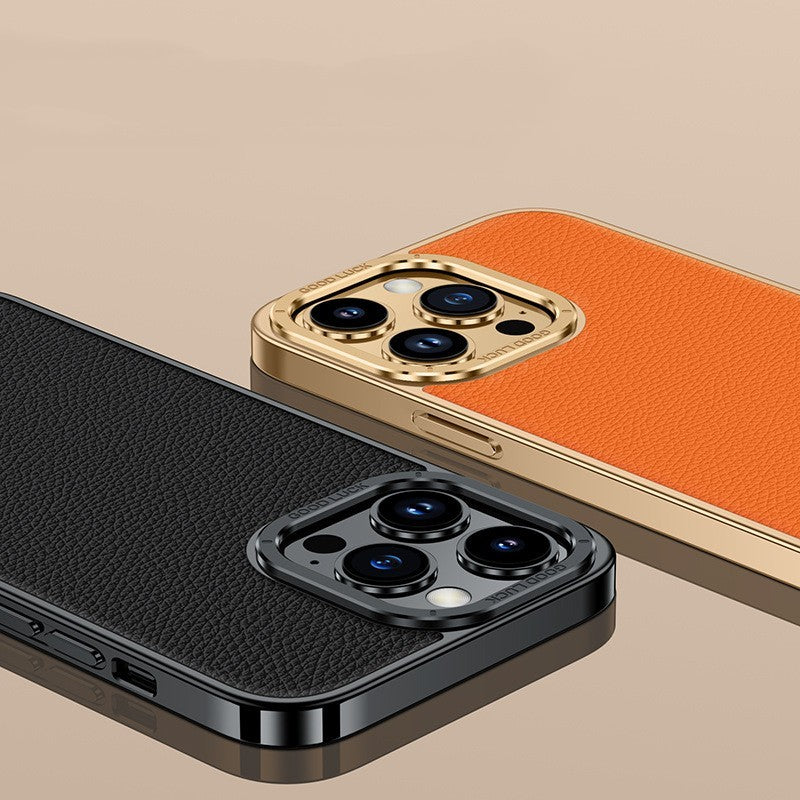 Genuine Leather Phone Case Electroplate SoftEdge Shockproof