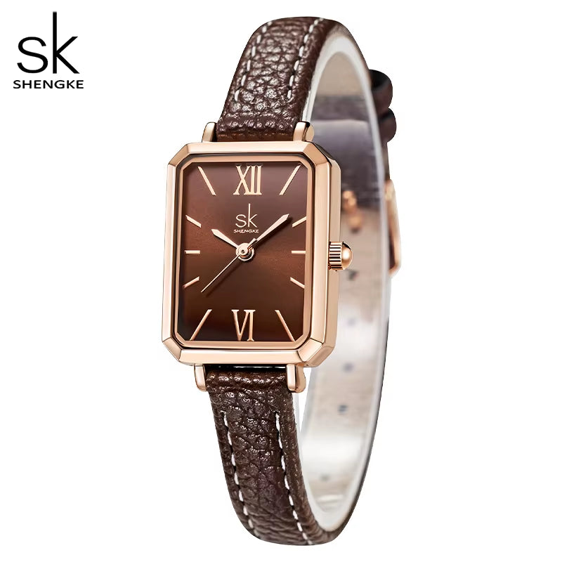Brand Women Watches SK Fashion Square Ladies Quartz Watch Bracelet Gray Dial Simple Rose Gold Mesh Luxury Women Watches