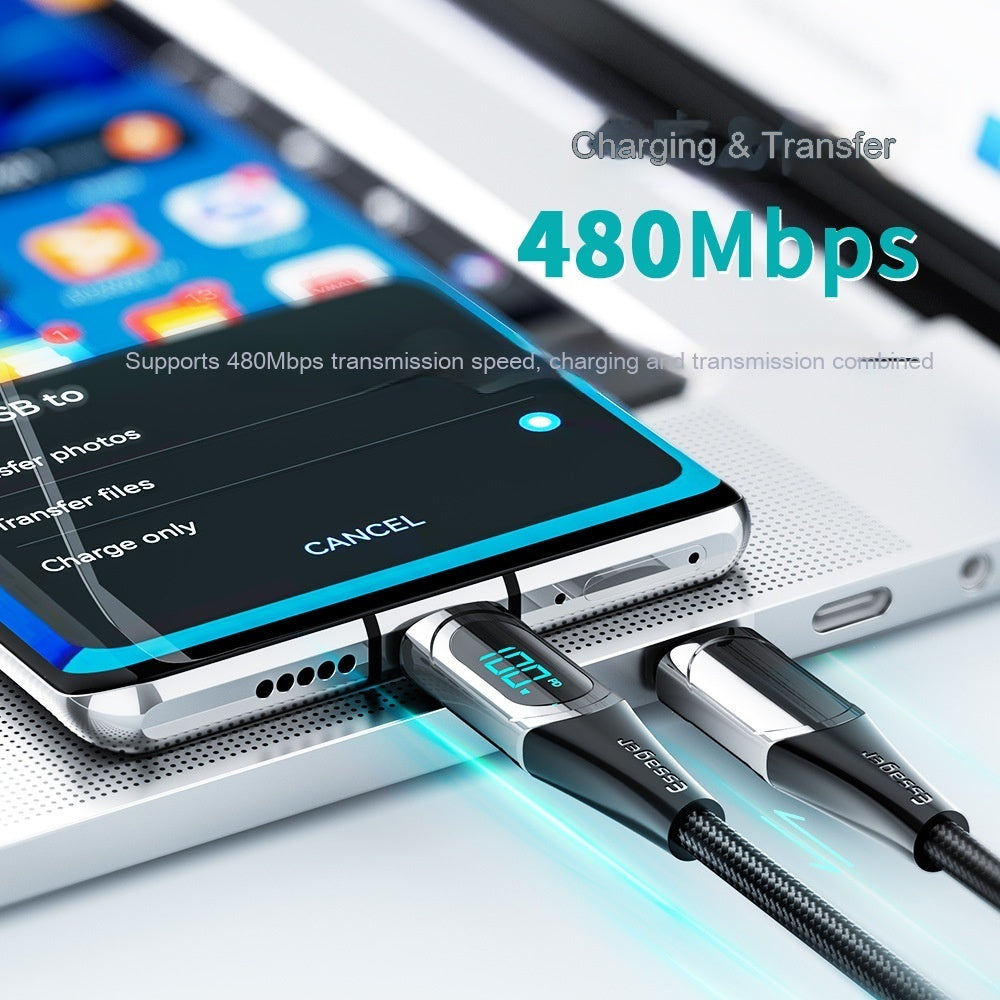 Dual Type C Cable 100W Fast Charge With E Marker Display
