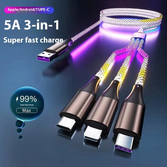 RGB Three In One Luminous Fast Charging Cable 66W USB C