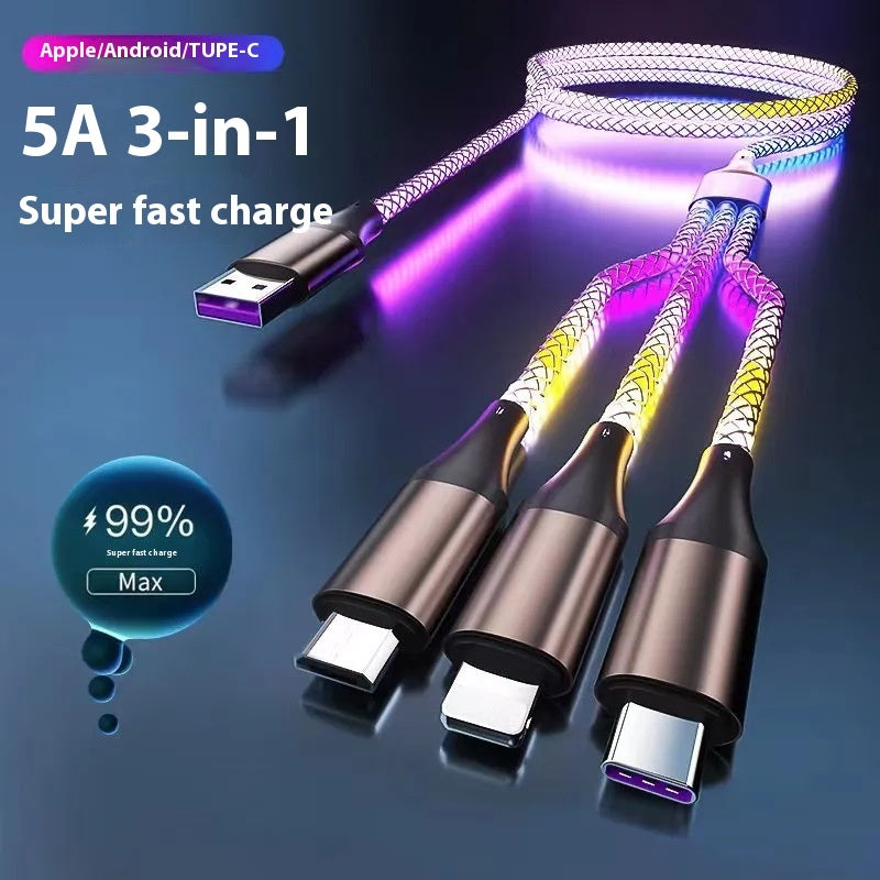 RGB Three In One Luminous Fast Charging Cable 66W USB C