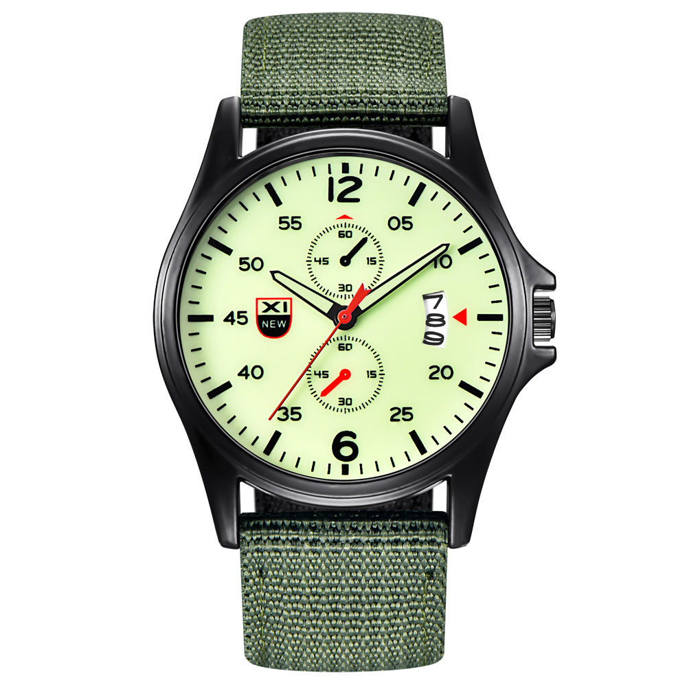 Men’s Army Style Sports Quartz Watch – Nylon Strap Calendar Display Multi-Colors