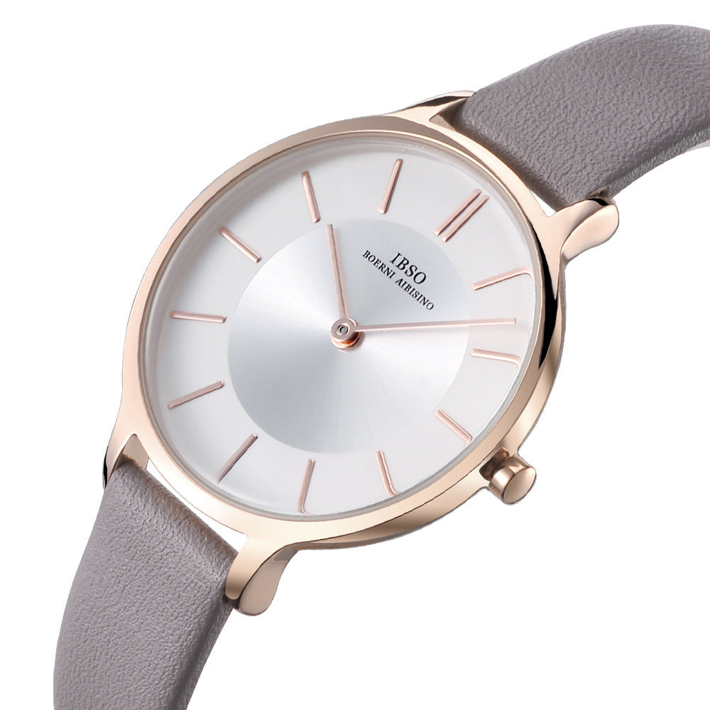 Womens Elegant Waterproof Quartz Watch With Leather Strap