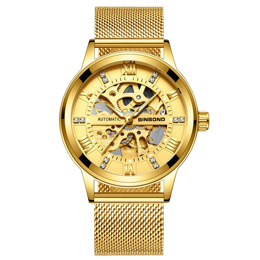 Elegant Automatic Mechanical Watch – Luminous Hands, Silver & Gold Case Styles