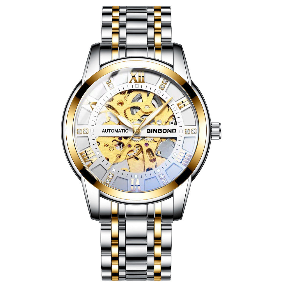 Elegant Automatic Mechanical Watch – Luminous Hands, Silver & Gold Case Styles