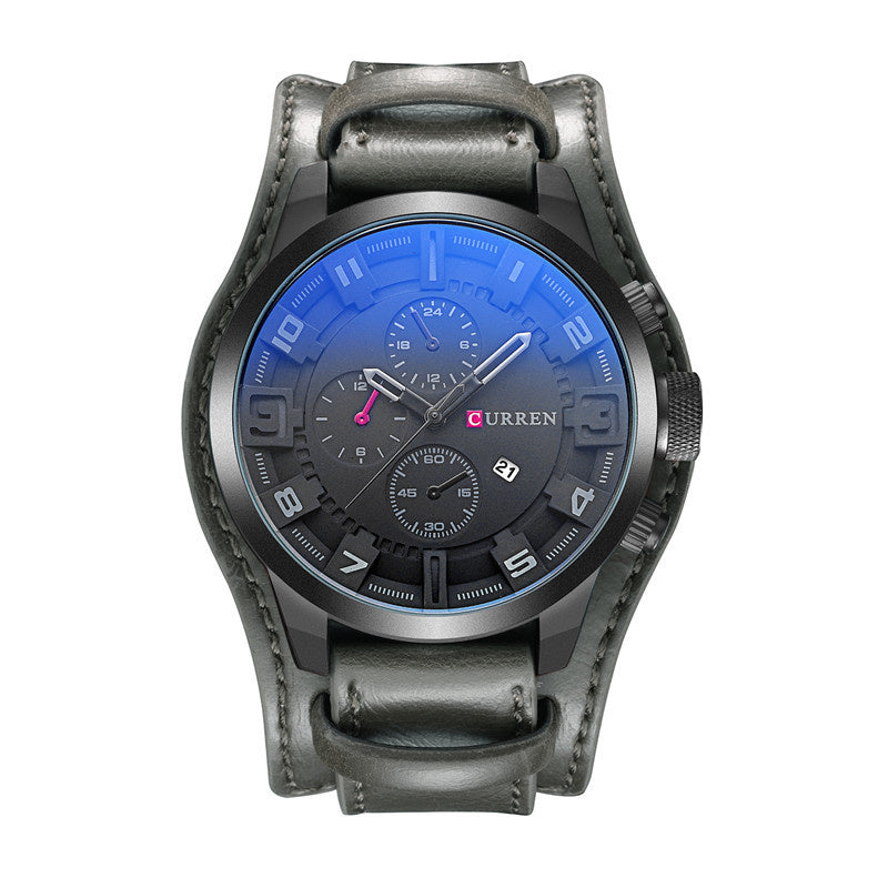 Big Dial Sports Quartz Men’s Belt Watch – Calendar, Multiple Color Options