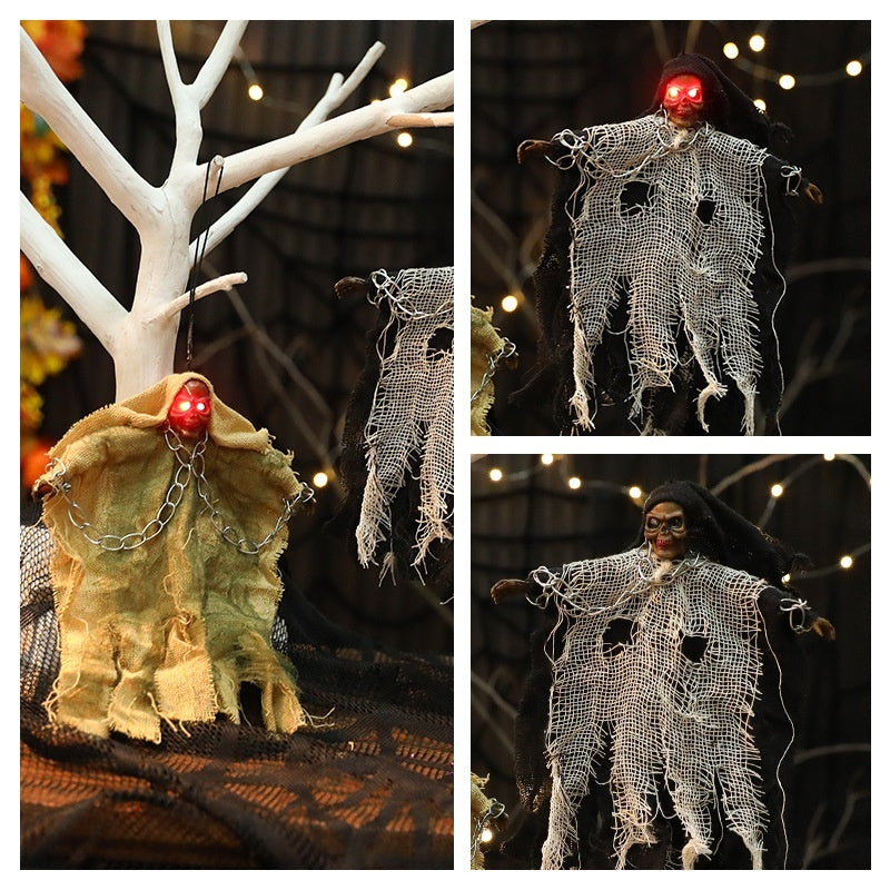 Halloween Hanging Ghost with Iron Chain Glowing Skull Spooky Party Ornament