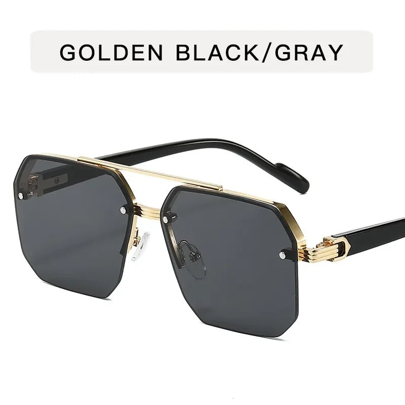 Men'S Metal Sunglasses Square Half Frame Rice Nails Casual Trend Personality Retro Fashion Outdoor Sports Eyeglasses