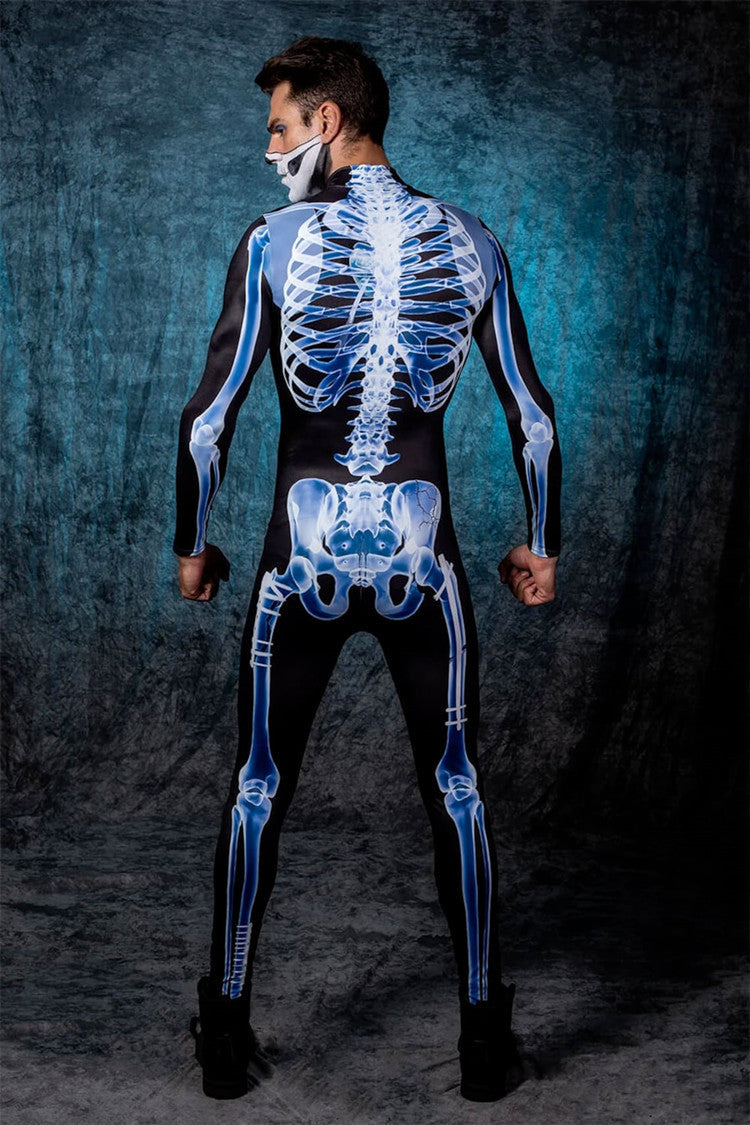 Halloween Skeleton Bodysuit 3D Print See-Through One-Piece Long Sleeve Tights
