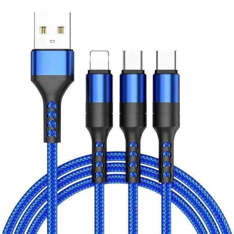 Braided 3in1 Data Cable For Android Fast Charging 120cm