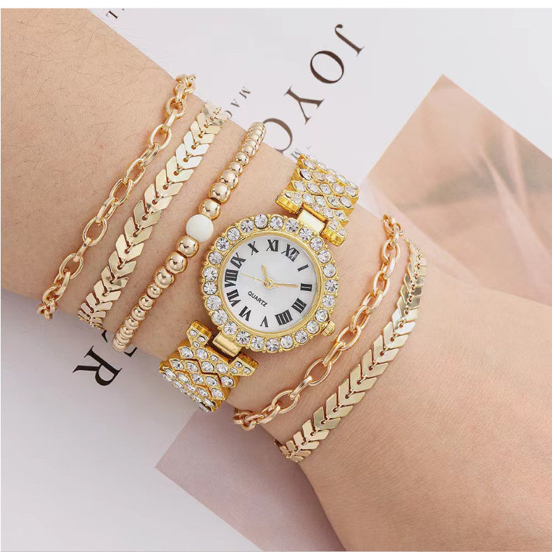 Diamond Womens Bracelet Watch Luxury Gift Six Piece Set