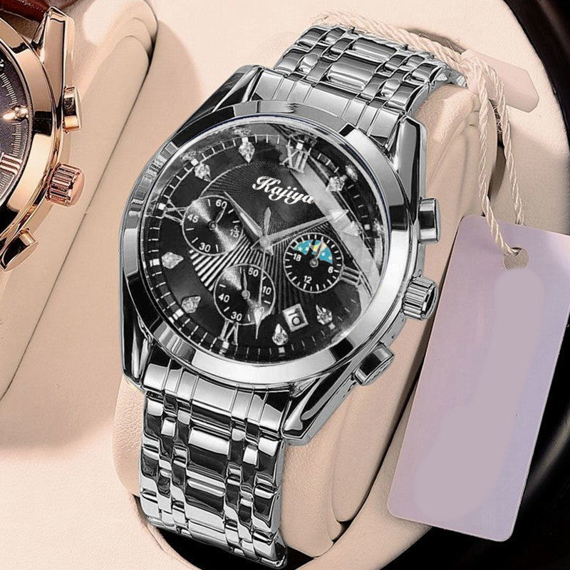 Mens Steel Band Waterproof Luminous Quartz Watch Business