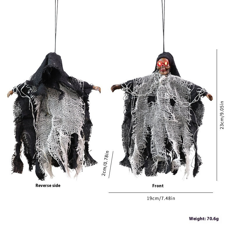 Halloween Hanging Ghost with Iron Chain Glowing Skull Spooky Party Ornament