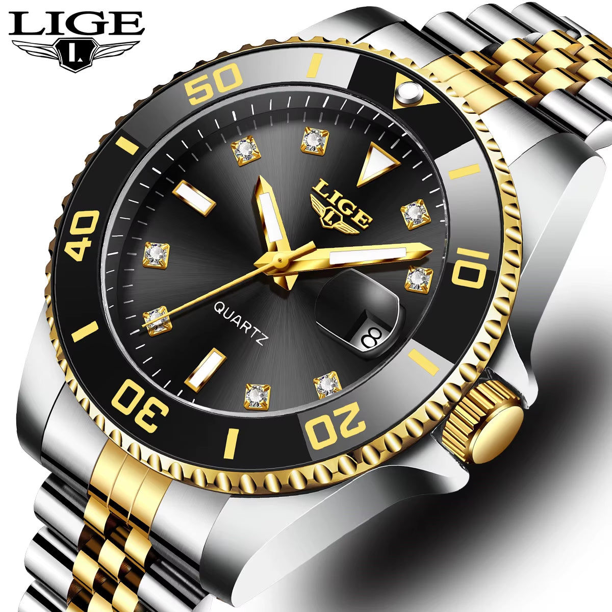 Luxury Man Watch Fashion Business Calendar Diamond Mens Watch Luminous Waterproof Stainless Steel Quartz Watches for Men